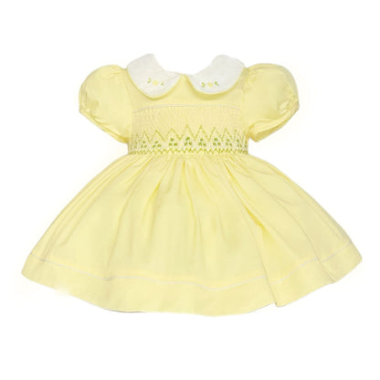 Baby Girl Pale Yellow Hand Smocked Puff Dress "2405 Yellow"