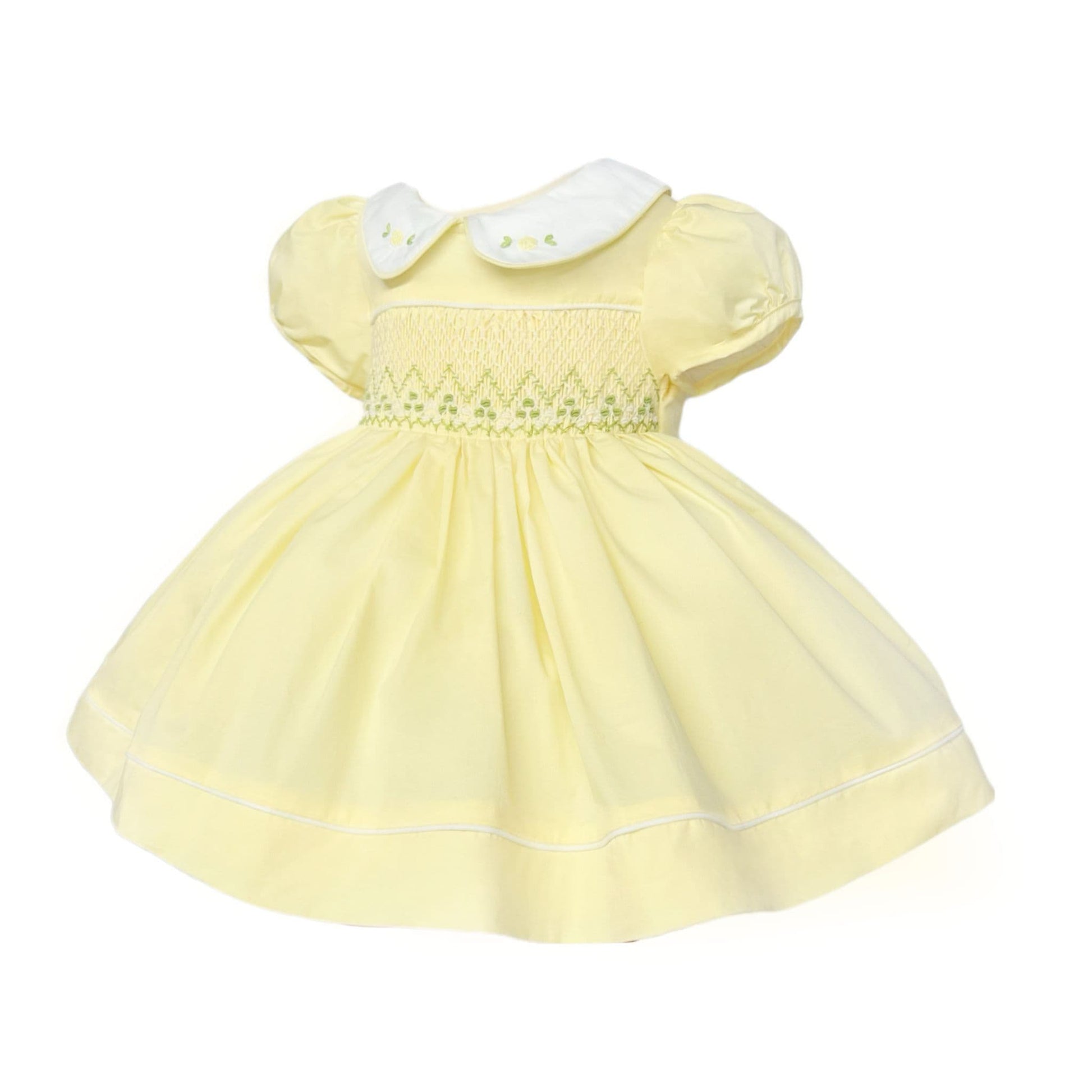 Baby Girl Pale Yellow Hand Smocked Puff Dress "2405 Yellow"