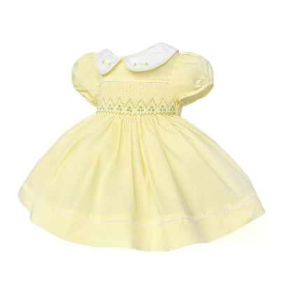 Baby Girl Pale Yellow Hand Smocked Puff Dress "2405 Yellow"