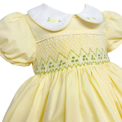 Baby Girl Pale Yellow Hand Smocked Puff Dress "2405 Yellow"