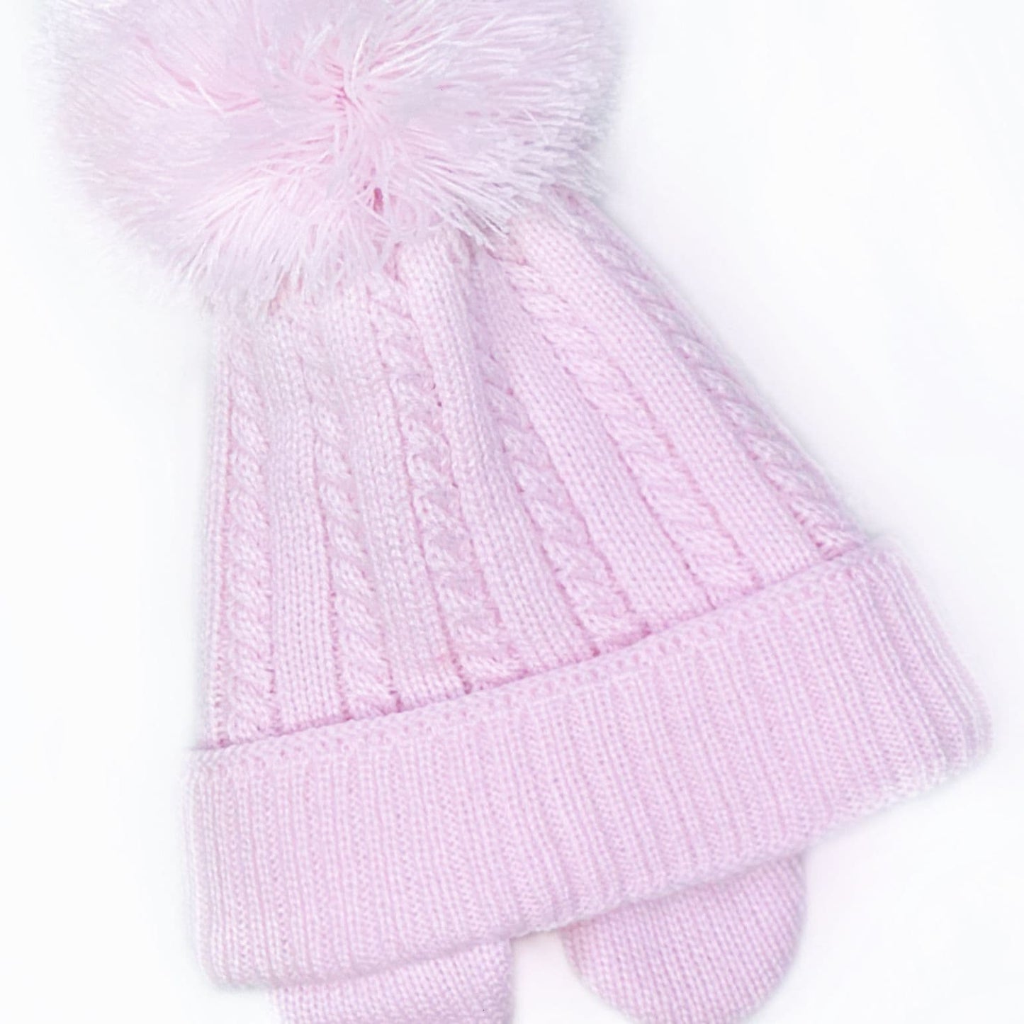 Baby Girls Pink Big Pom Hat with Tie and Ear Flap
