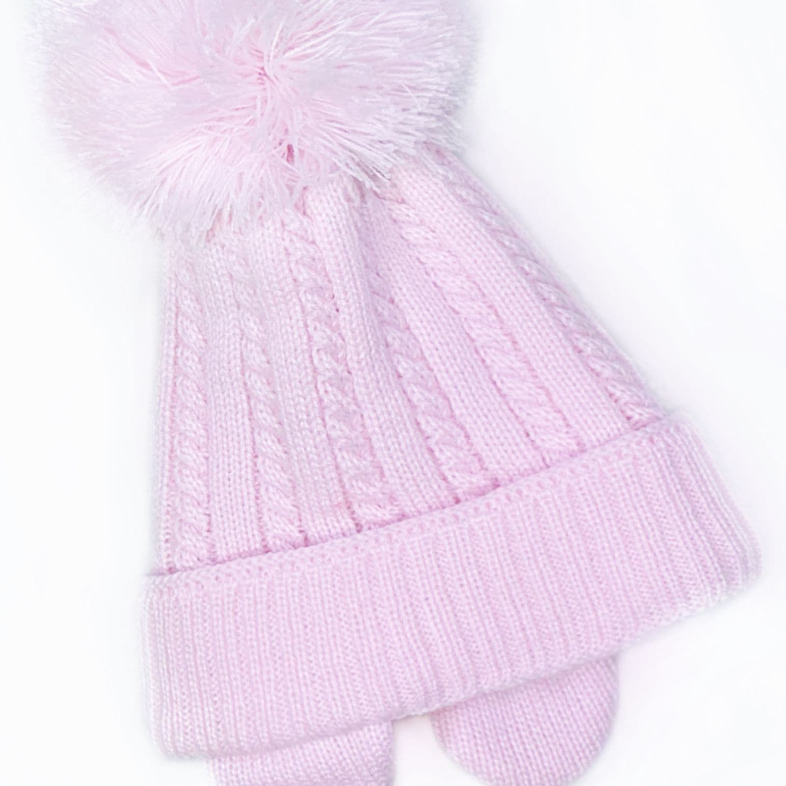 Baby Girls Pink Big Pom Hat with Tie and Ear Flap