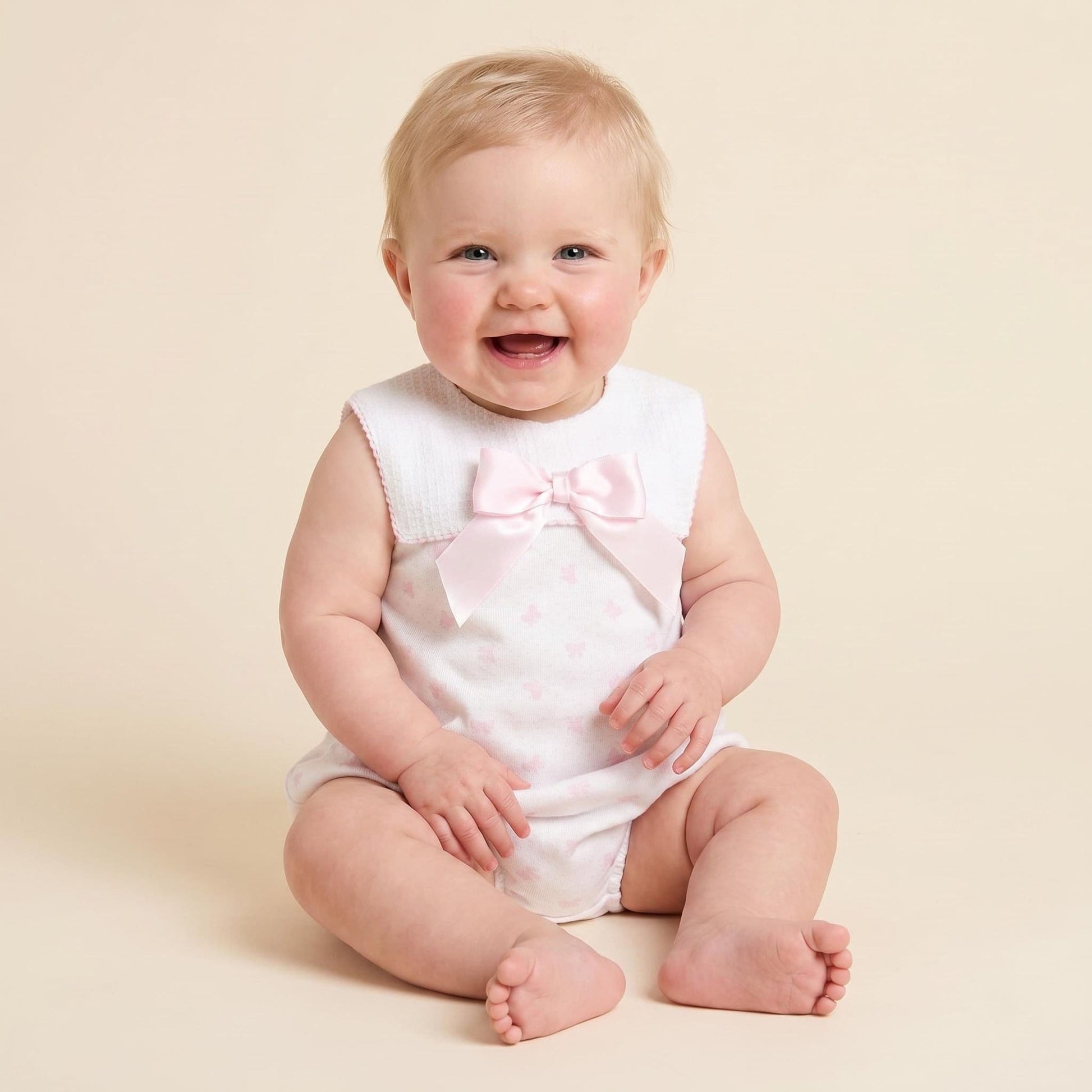 Baby Girl Pink Bow Print Collar Romper "MYD26027"