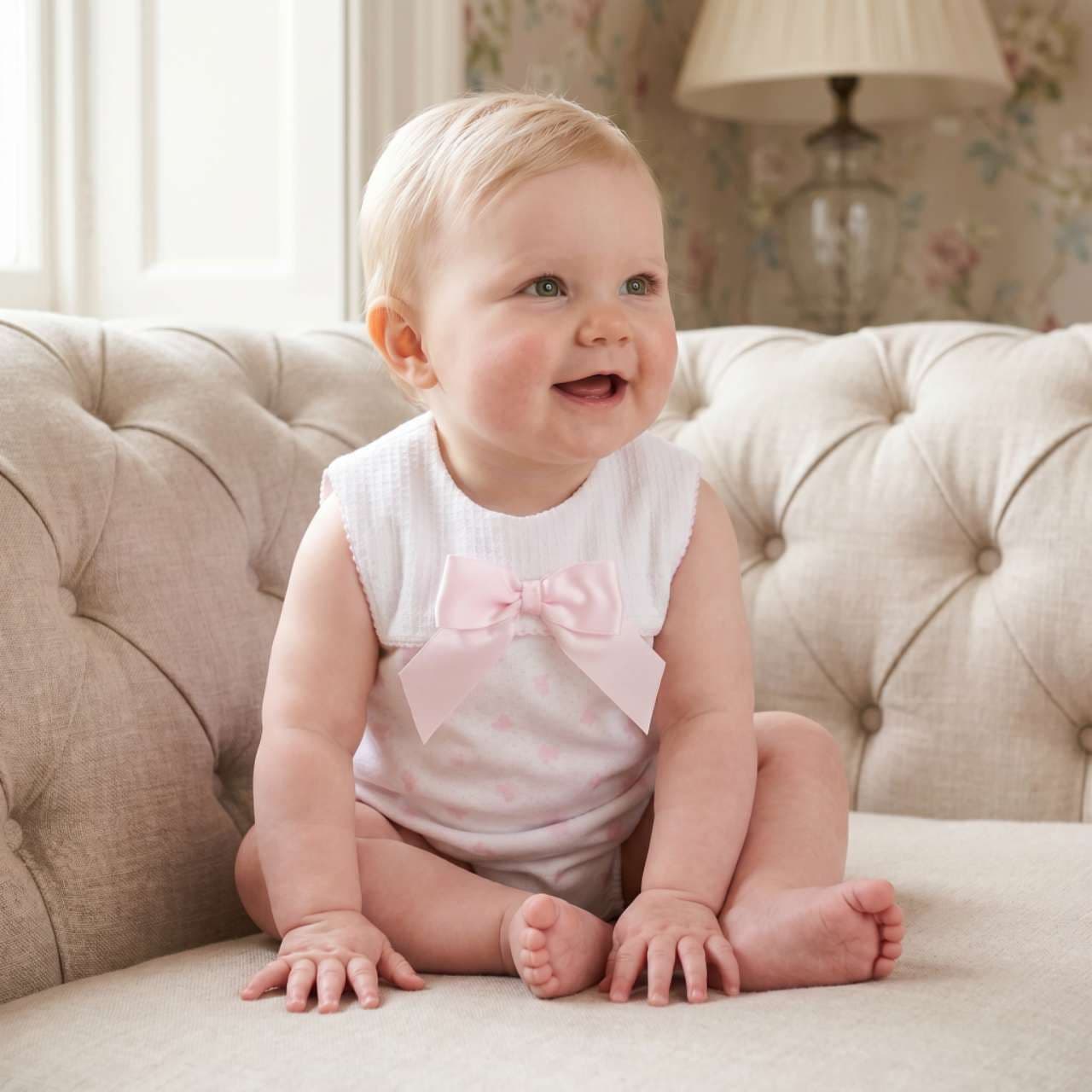 Baby Girl Pink Bow Print Collar Romper "MYD26027"