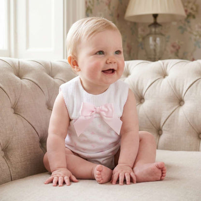 Baby Girl Pink Bow Print Collar Romper "MYD26027"