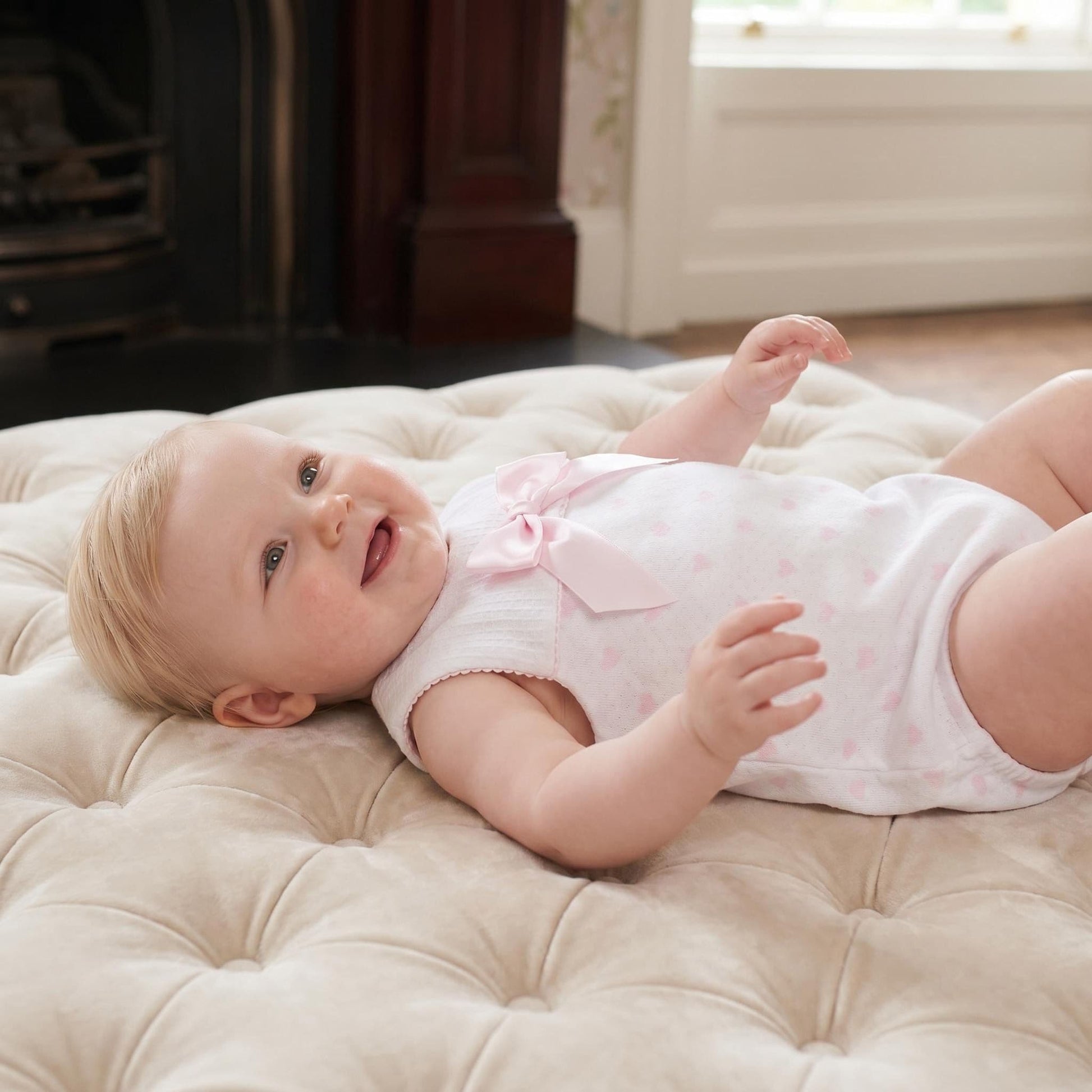 Baby Girl Pink Bow Print Collar Romper "MYD26027"