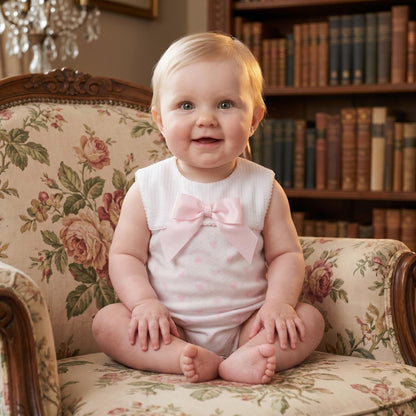 Baby Girl Pink Bow Print Collar Romper "MYD26027"