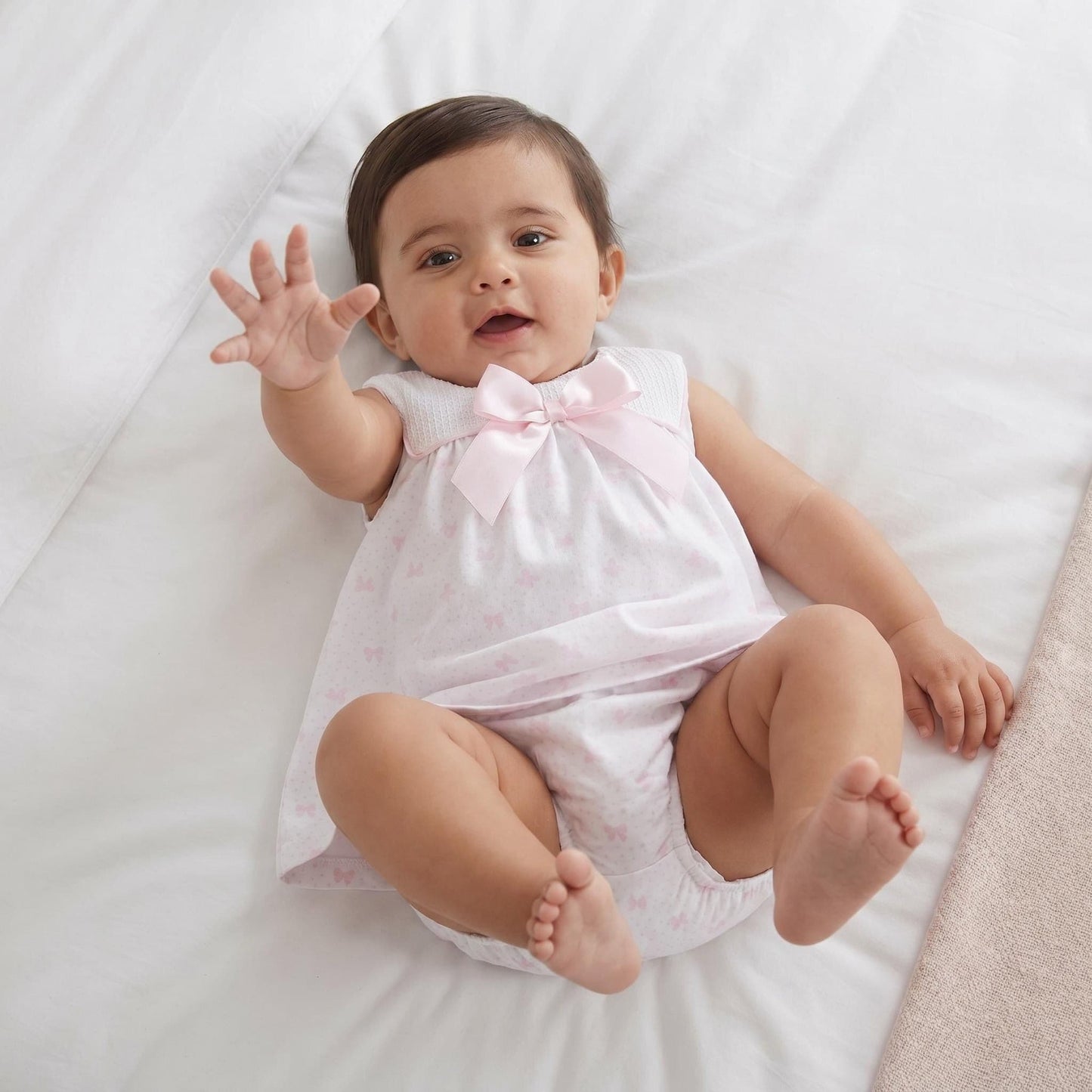 Baby Girl Pink Bow Print Dress with Pants "MYD26026"