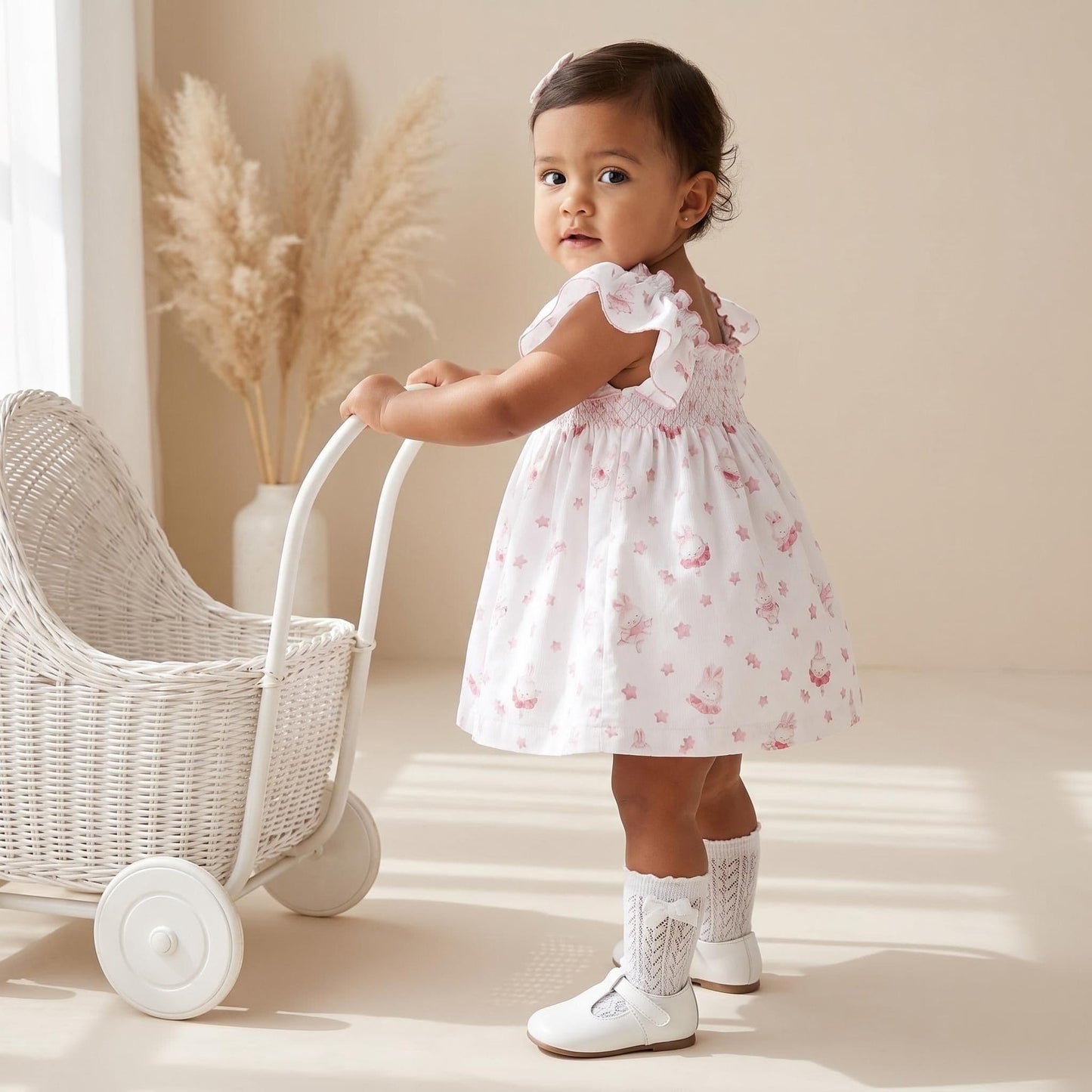 Baby Girl Pink Bunny Frilly Shoulder Sun Dress with Knickers "MYD26036"