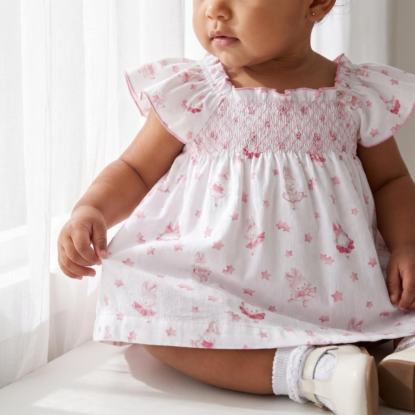 Baby Girl Pink Bunny Frilly Shoulder Sun Dress with Knickers "MYD26036"