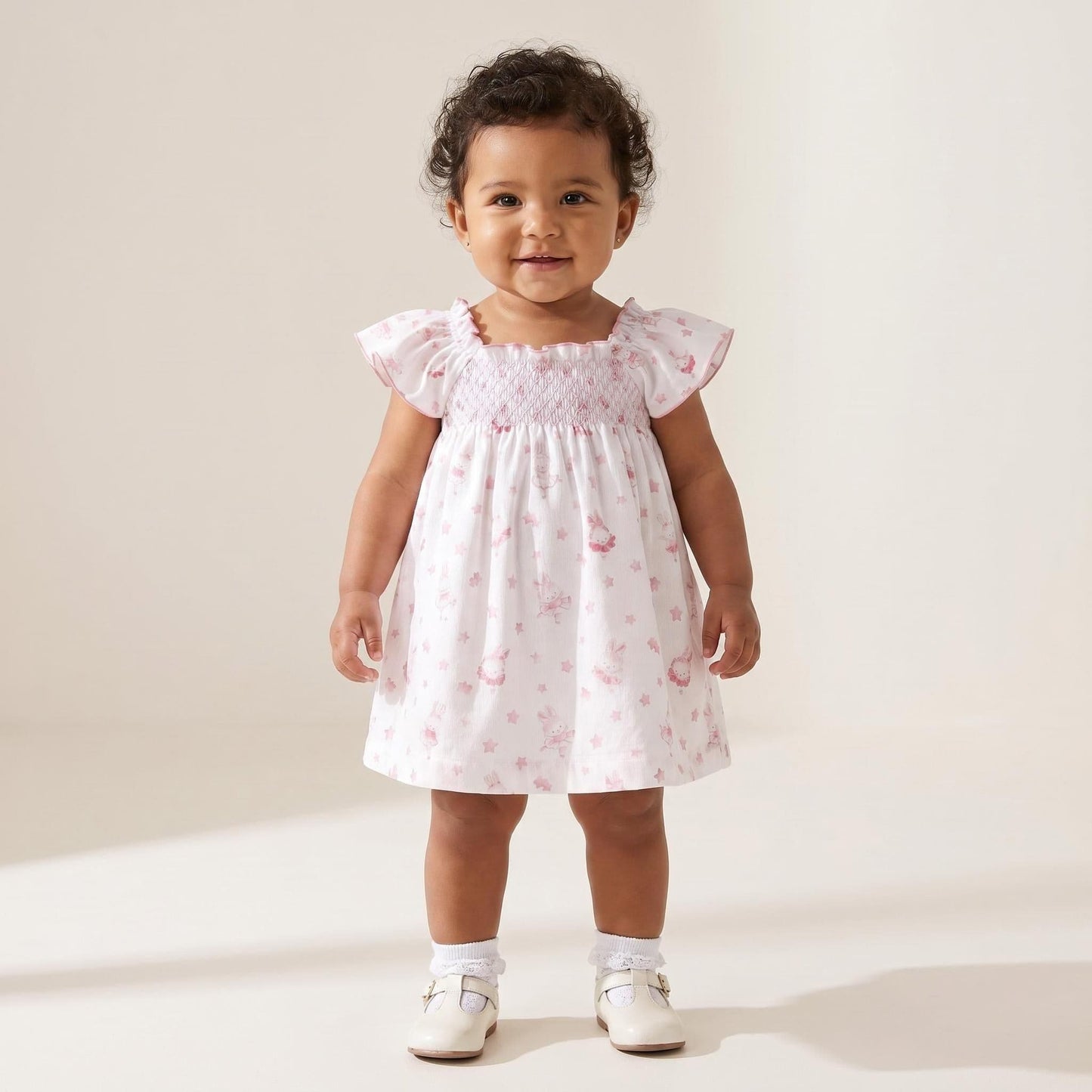 Baby Girl Pink Bunny Frilly Shoulder Sun Dress with Knickers "MYD26036"