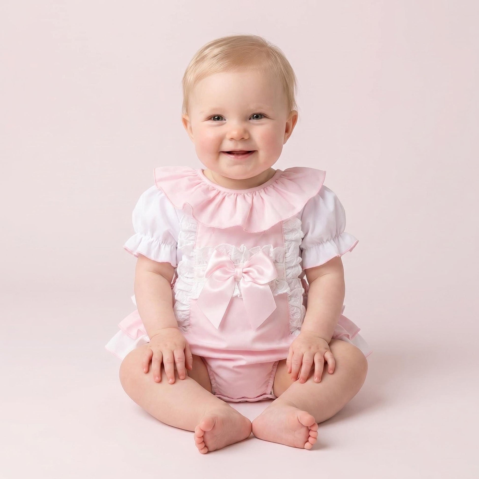 Baby Girl Pink Cotton Frilly Romper with Shirt "2406P"