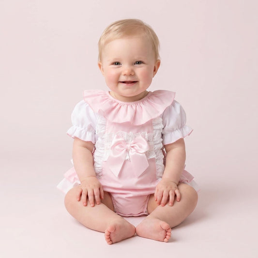 Baby Girl Pink Cotton Frilly Romper with Shirt "2406P"