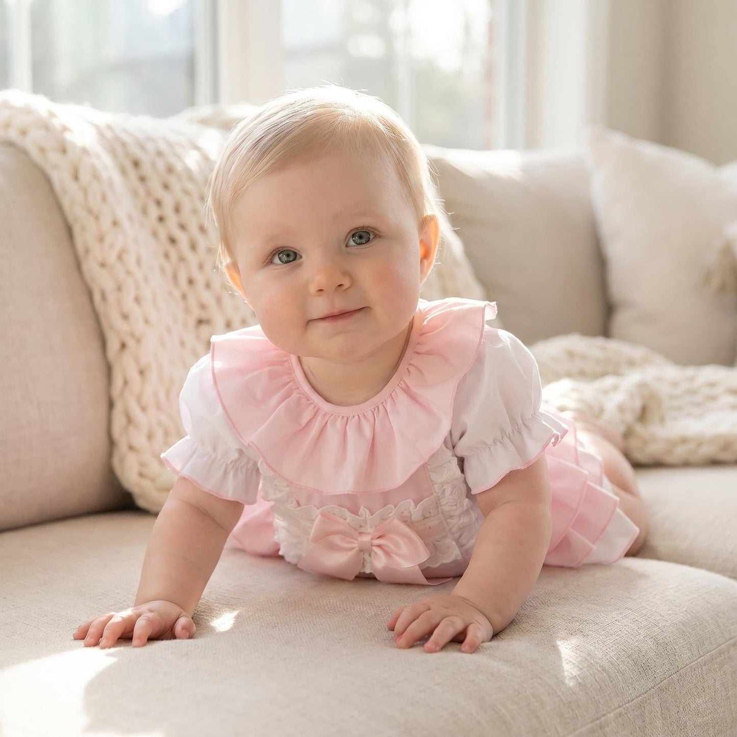Baby Girl Pink Cotton Frilly Romper with Shirt "2406P"
