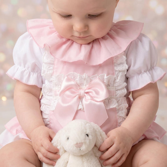 Baby Girl Pink Cotton Frilly Romper with Shirt "2406P"