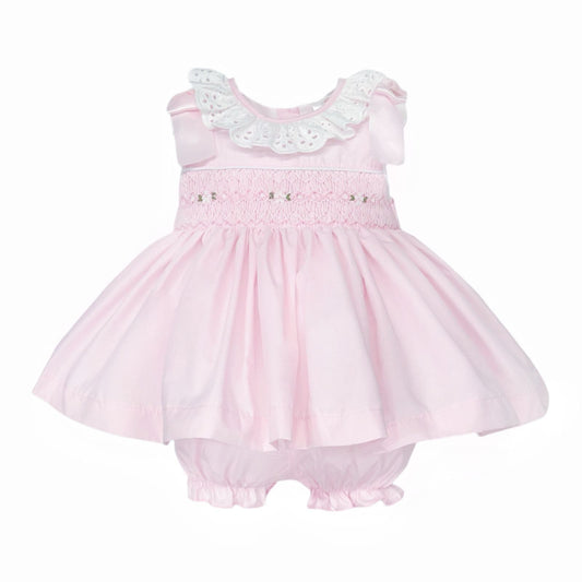 Baby Girl Pink Cotton Hand Smocked Dress with Knickers "2513"