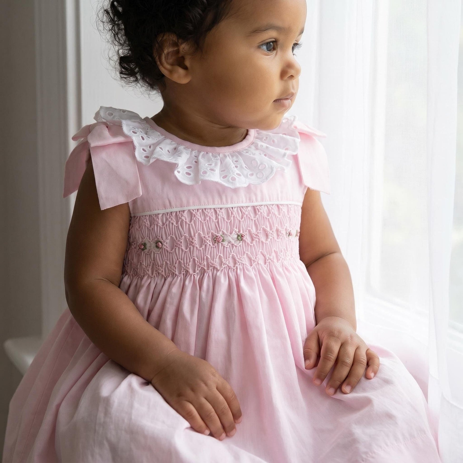 Baby Girl Pink Cotton Hand Smocked Dress with Knickers "2513"