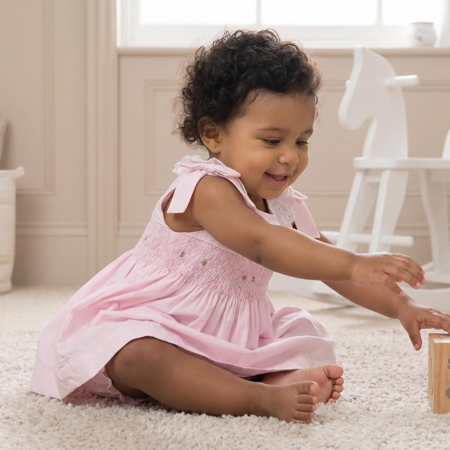 Baby Girl Pink Cotton Hand Smocked Dress with Knickers "2513"