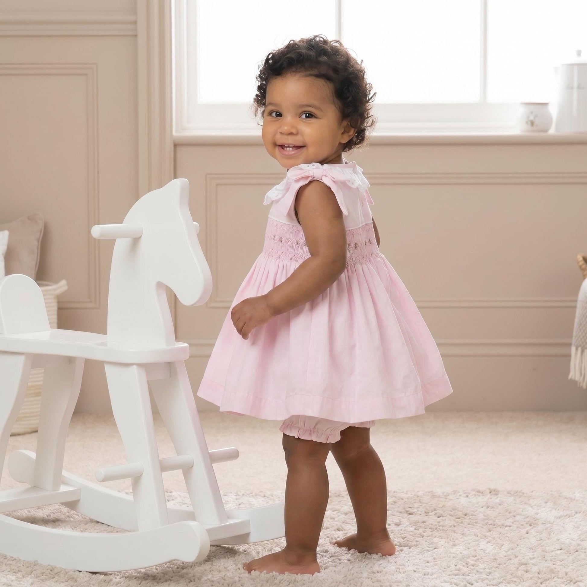 Baby Girl Pink Cotton Hand Smocked Dress with Knickers "2513"