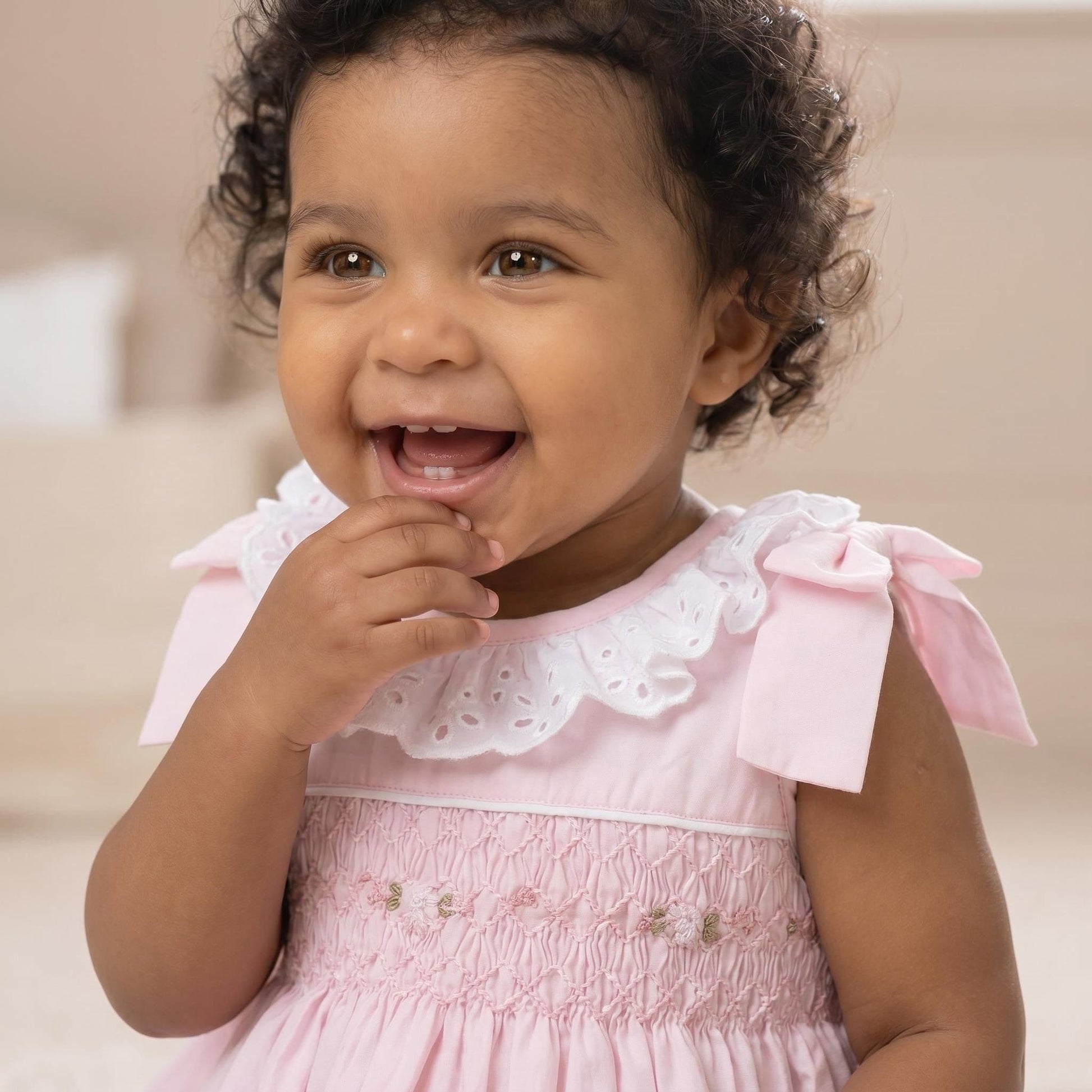 Baby Girl Pink Cotton Hand Smocked Dress with Knickers "2513"