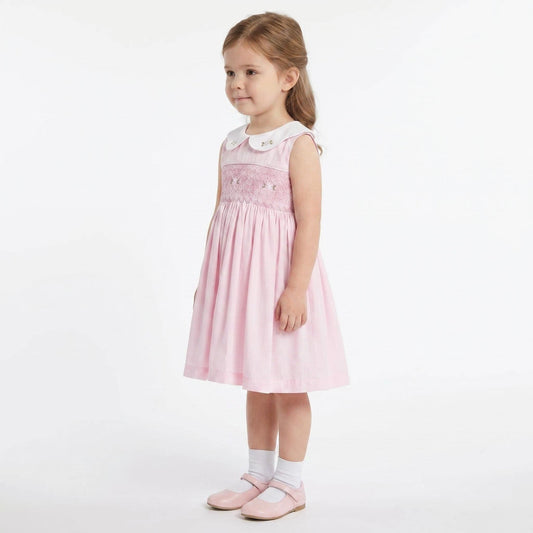 Baby Girl Pink Cotton Hand Smocked Petal Collar Dress "2514"