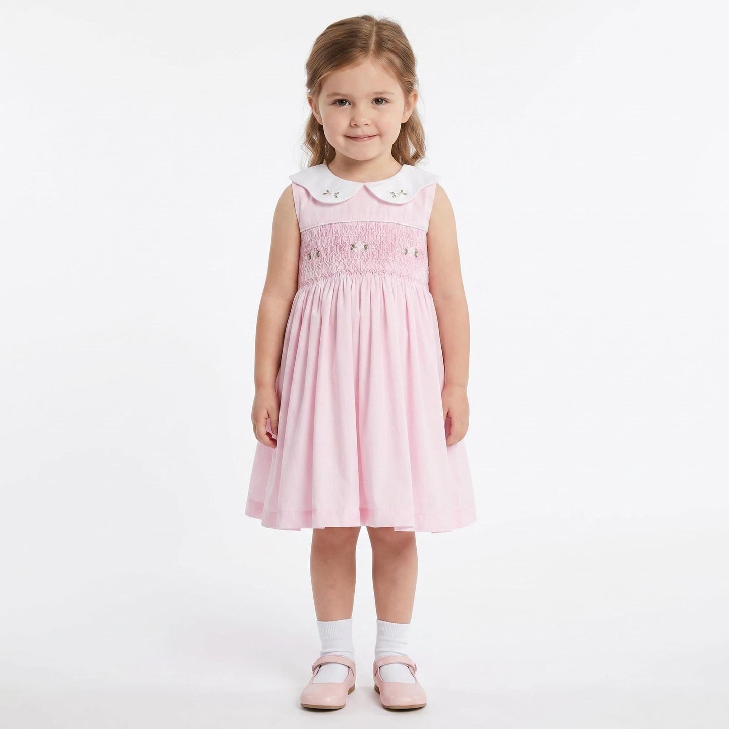 Baby Girl Pink Cotton Hand Smocked Petal Collar Dress "2514"