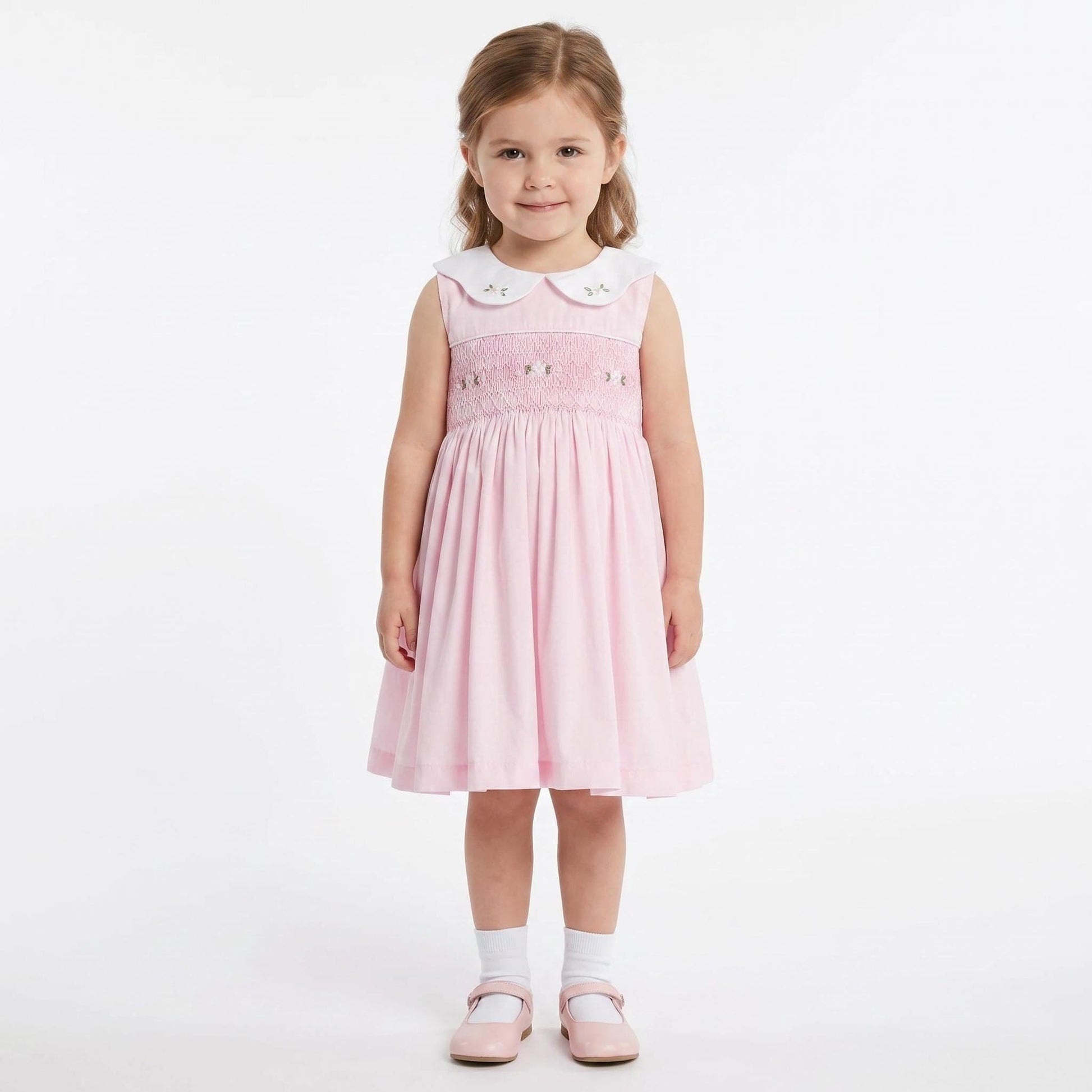 Baby Girl Pink Cotton Hand Smocked Petal Collar Dress "2514"