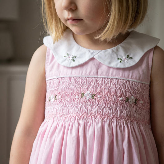Baby Girl Pink Cotton Hand Smocked Petal Collar Dress "2514"
