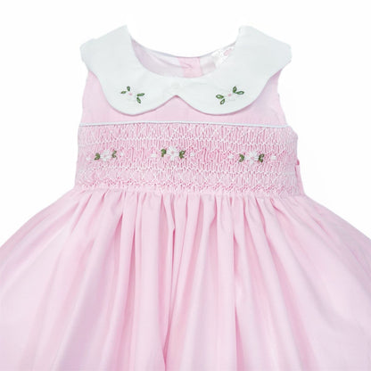Baby Girl Pink Cotton Hand Smocked Petal Collar Dress "2514"