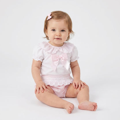 Baby Girl Pink Cotton Lace Shirt with Shorts "MYD26012"