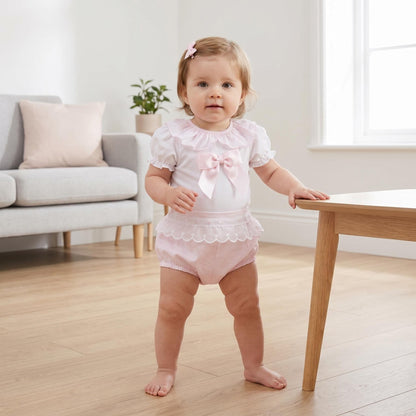 Baby Girl Pink Cotton Lace Shirt with Shorts "MYD26012"