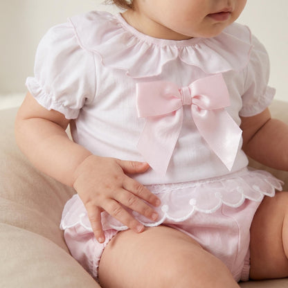Baby Girl Pink Cotton Lace Shirt with Shorts "MYD26012"