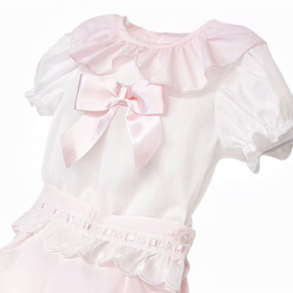 Baby Girl Pink Cotton Lace Shirt with Shorts "MYD26012"