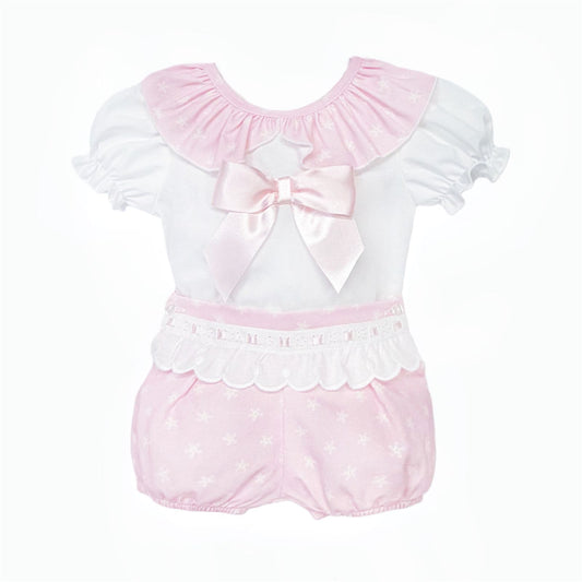 Baby Girl Pink Cotton Lace Shirt with Shorts "MYD26034"