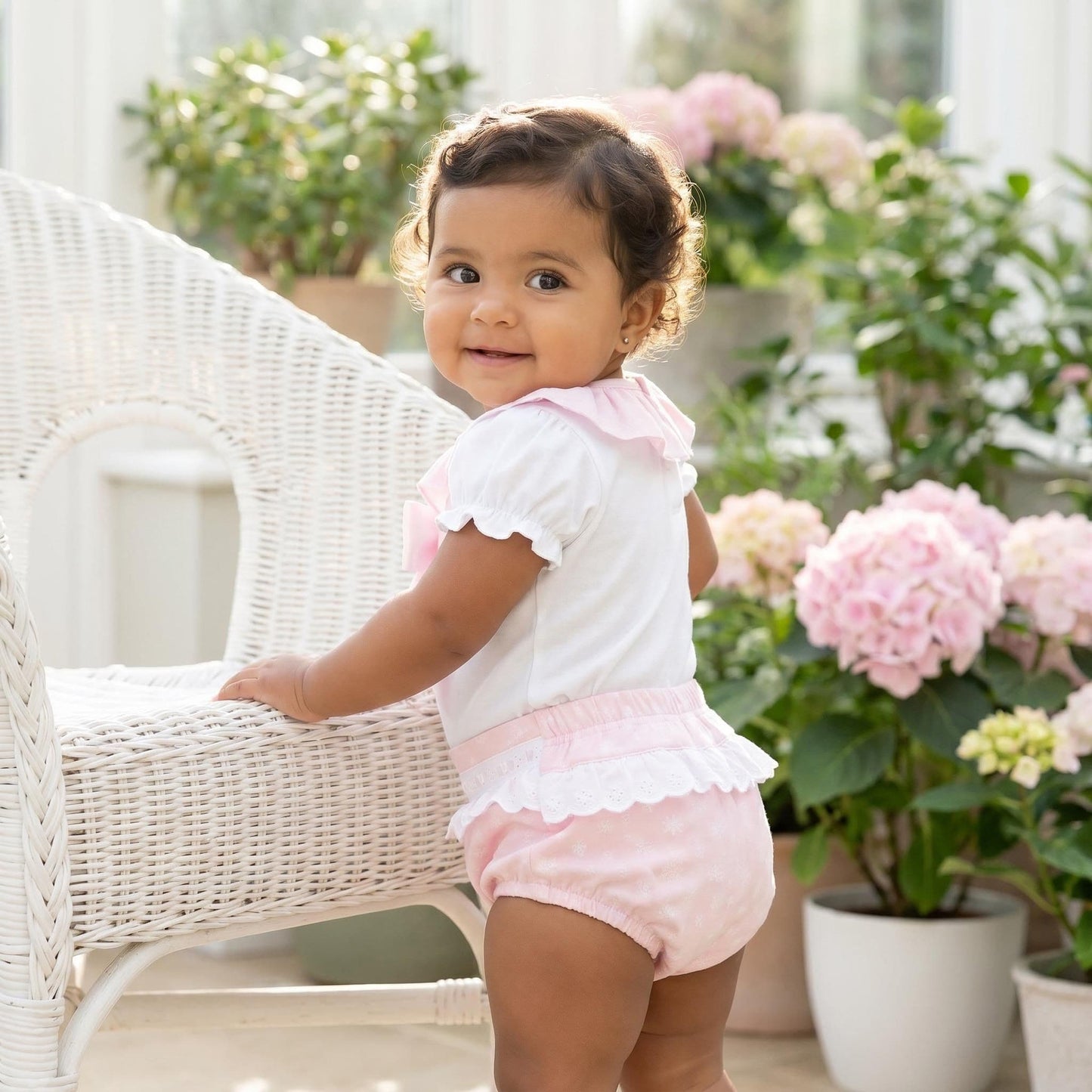 Baby Girl Pink Cotton Lace Shirt with Shorts "MYD26034"