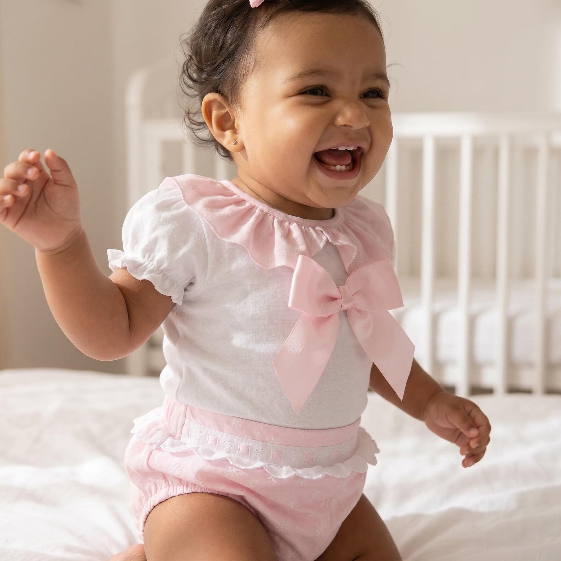 Baby Girl Pink Cotton Lace Shirt with Shorts "MYD26034"