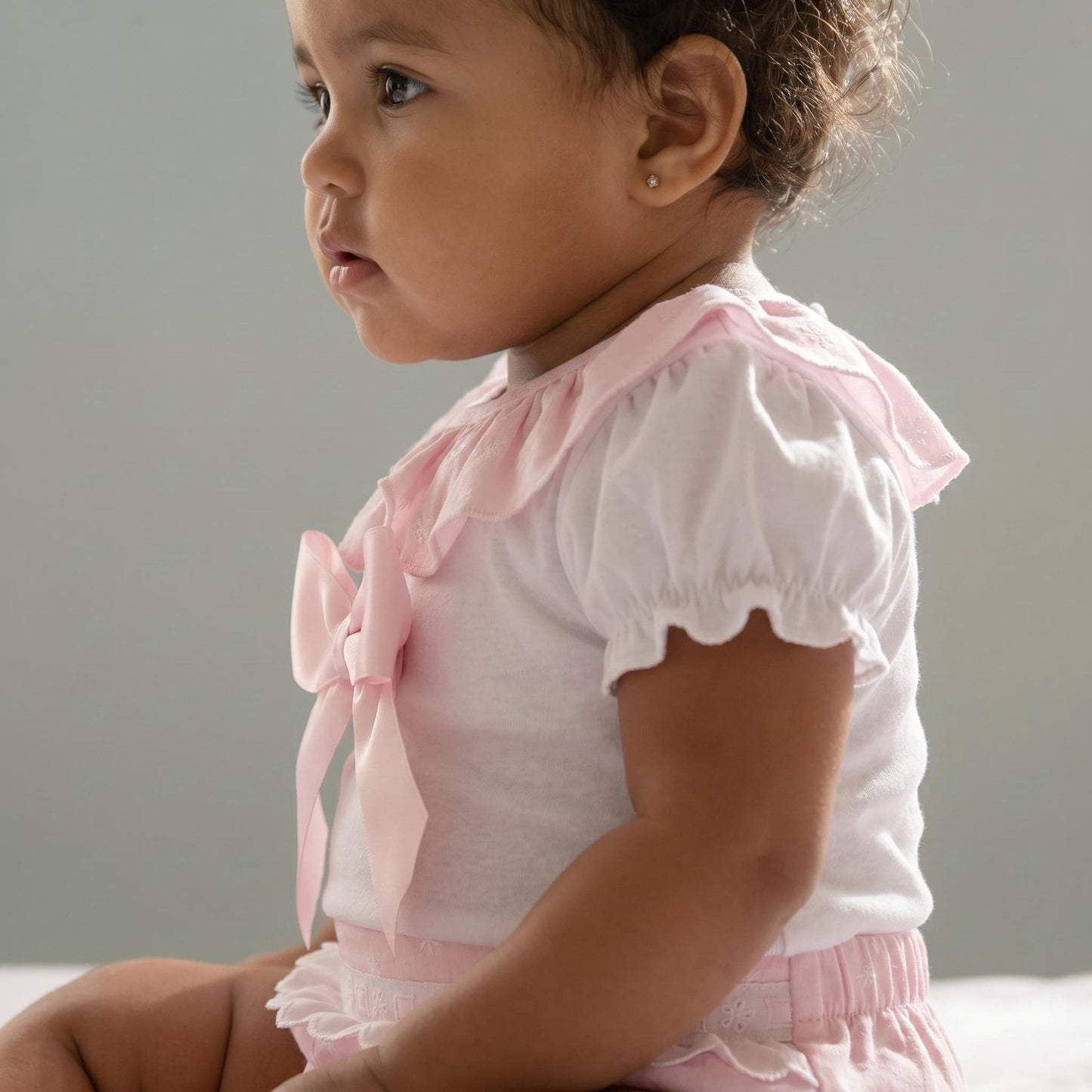 Baby Girl Pink Cotton Lace Shirt with Shorts "MYD26034"