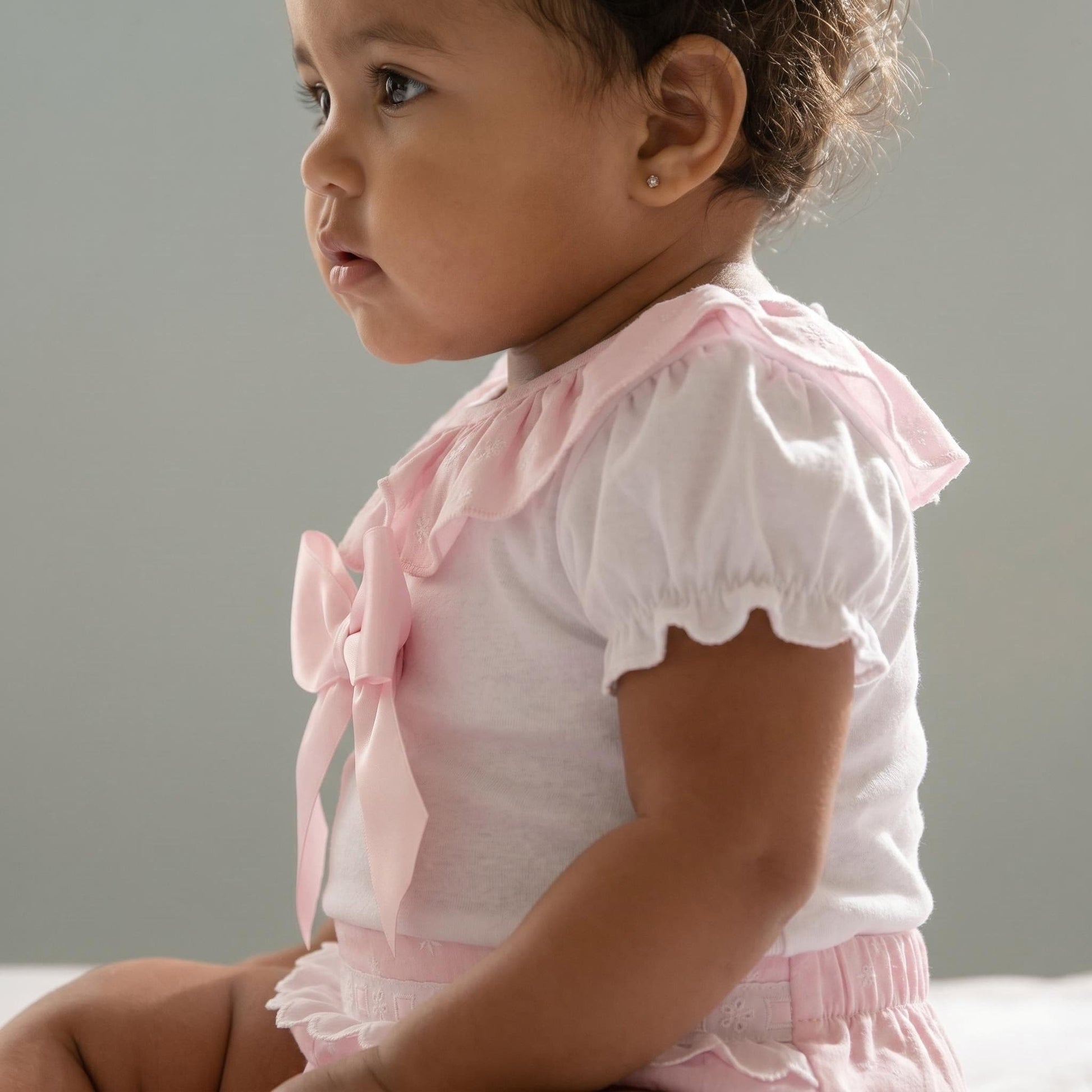 Baby Girl Pink Cotton Lace Shirt with Shorts "MYD26034"
