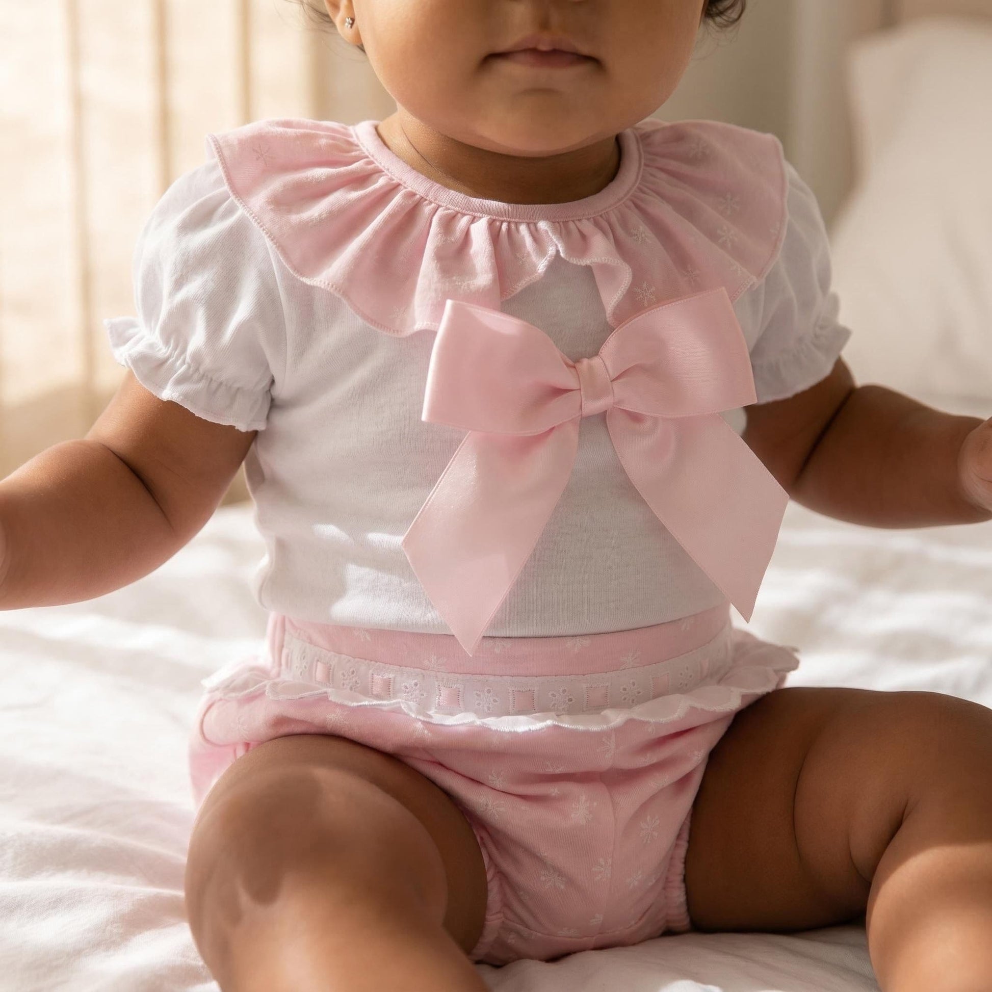 Baby Girl Pink Cotton Lace Shirt with Shorts "MYD26034"