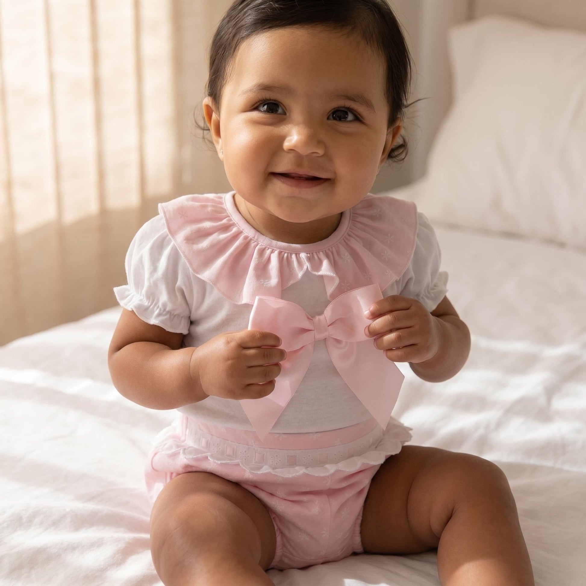 Baby Girl Pink Cotton Lace Shirt with Shorts "MYD26034"