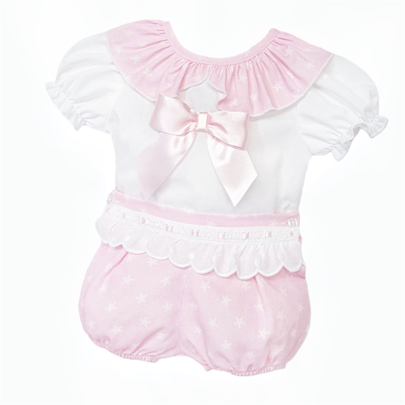 Baby Girl Pink Cotton Lace Shirt with Shorts "MYD26034"