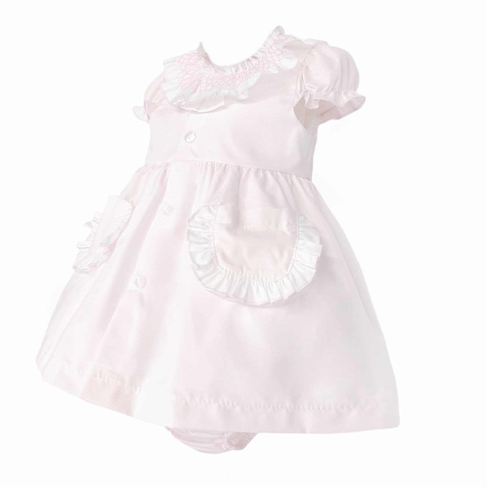 Baby Girl Pink Cotton Smocked Collar Puff Dress with Pants "MYD26013"