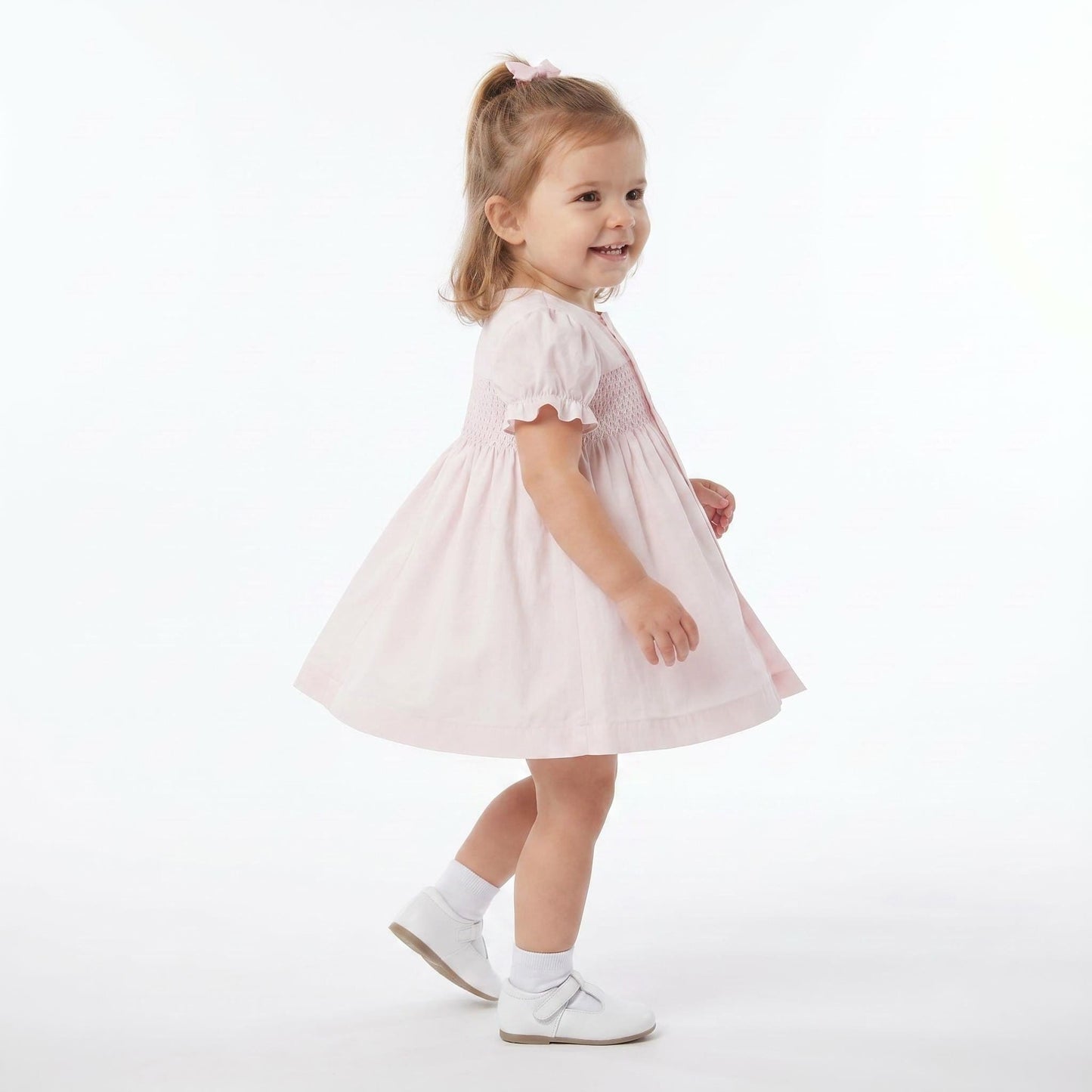 Baby Girl Pink Cotton Smocked Puff Dress with Pants "MYD26015"