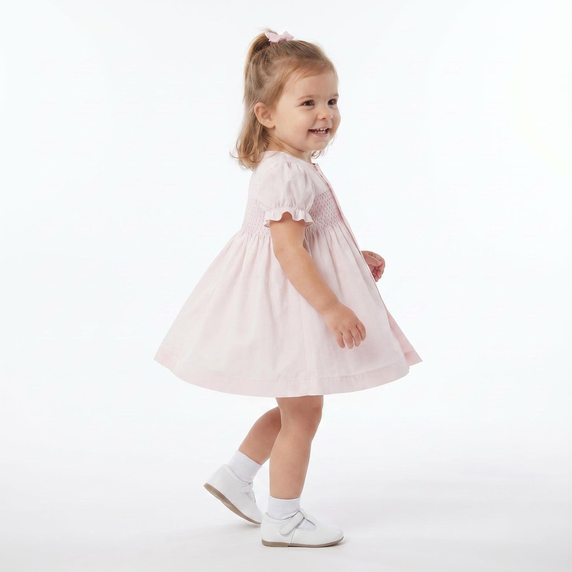 Baby Girl Pink Cotton Smocked Puff Dress with Pants "MYD26015"
