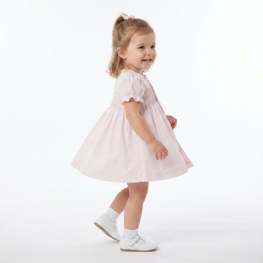 Baby Girl Pink Cotton Smocked Puff Dress with Pants "MYD26015"