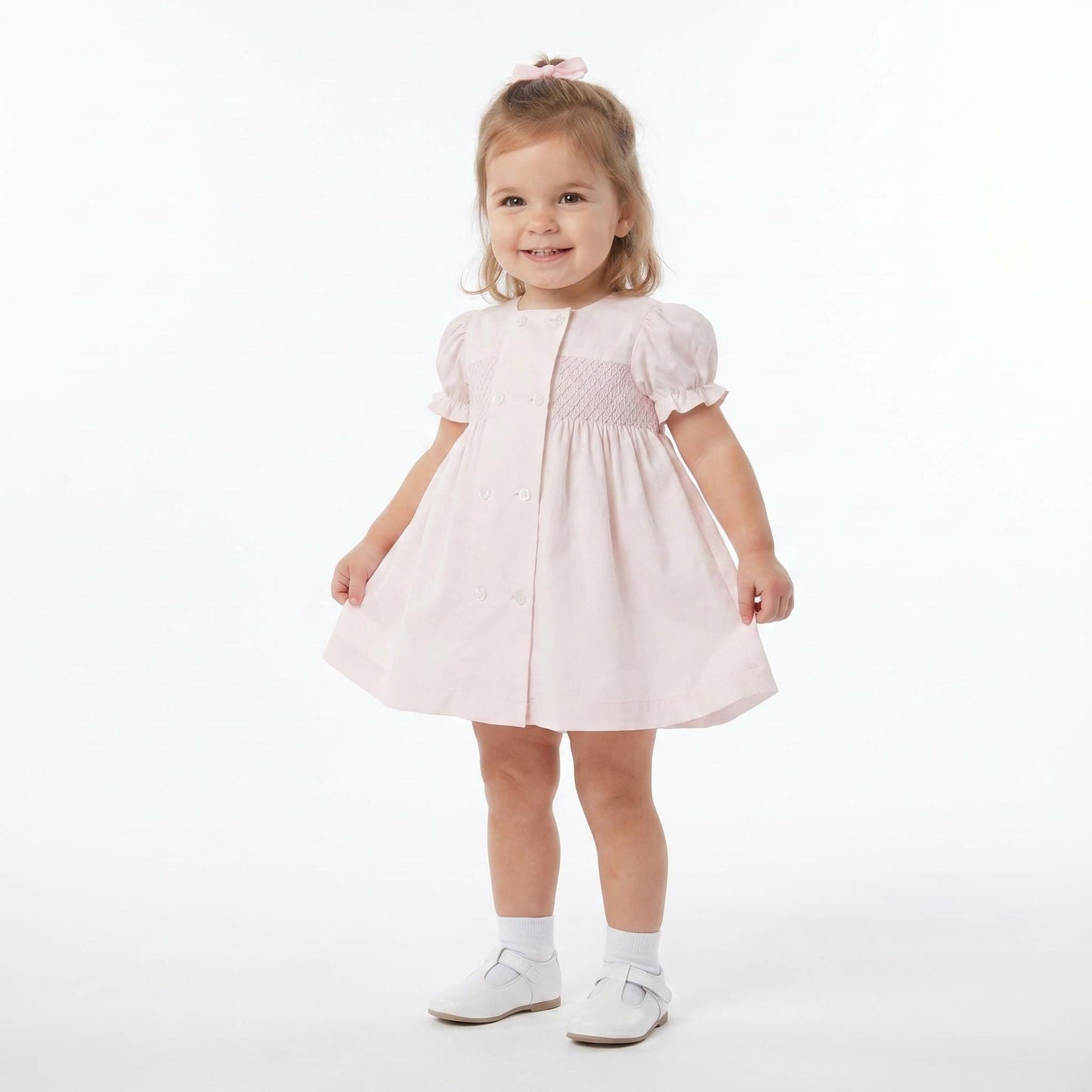 Baby Girl Pink Cotton Smocked Puff Dress with Pants "MYD26015"