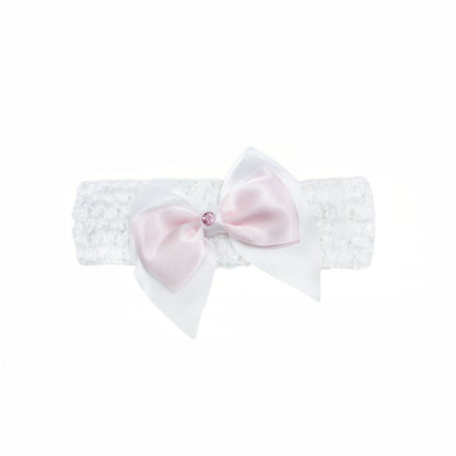 Baby Girls Pink Diamante Satin Bow Headband One Supplied