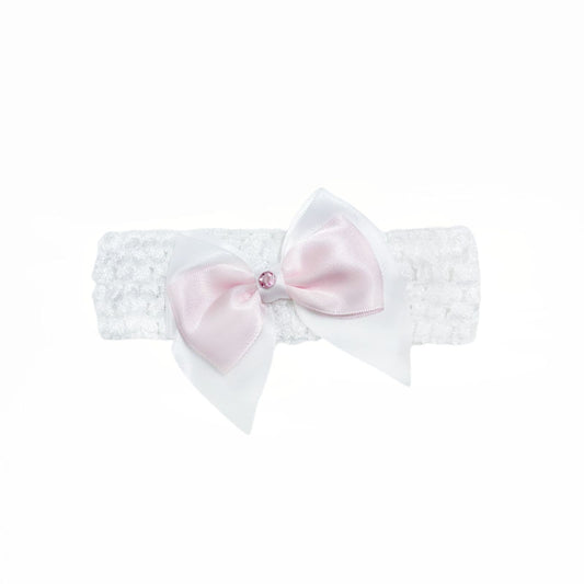 Baby Girls Pink Diamante Satin Bow Headband One Supplied