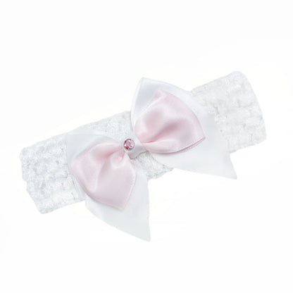 Baby Girls Pink Diamante Satin Bow Headband One Supplied