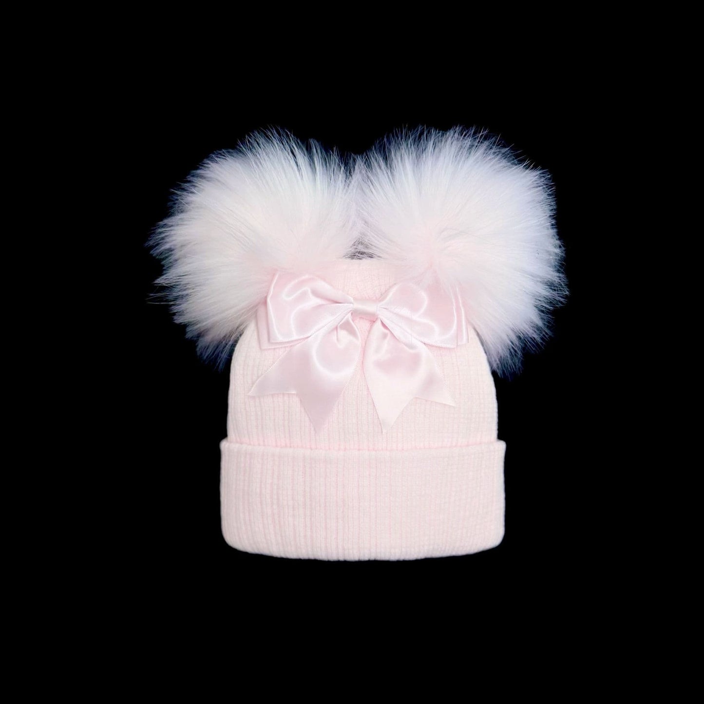 Baby Girls Pink Double Faux Fur Pom Hat with Bow